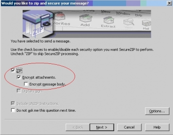 Options SecureZip intégrées à la messagerie